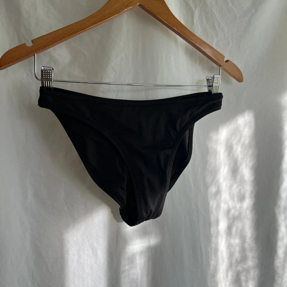 Skims Signature Swim Dipped Mid Coverage Bottom Onyx Black XS Bikini Bottoms